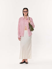 Flamingo Pink Striped Oversized Cropped Shirt